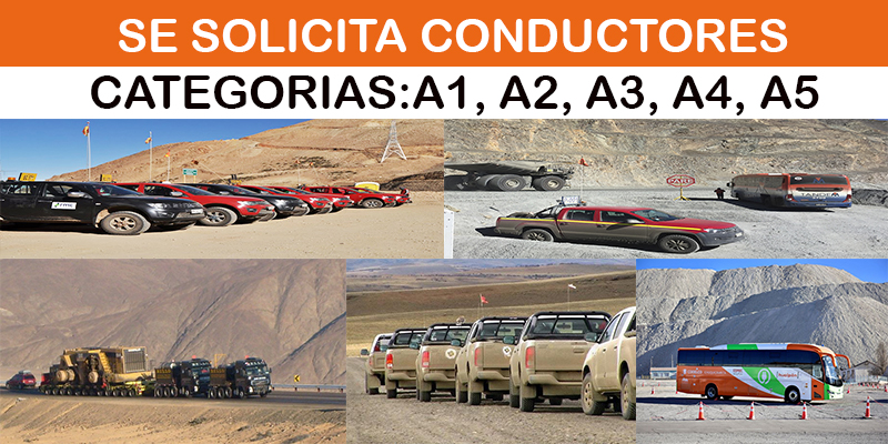 Convocatoria para Chóferes A2,A3,A4,A5 para faenas mineras